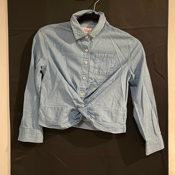 Justice Other - 3/$20 Justice Girls Denim Blouse Size 8 - Button-Up Knot Front Shirt
